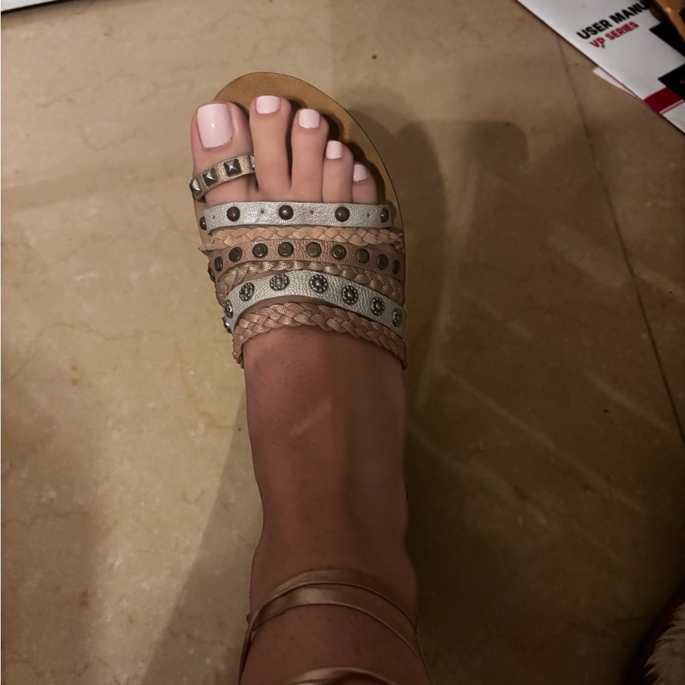Lucky Brand Tan and Cream Strappy Sandals